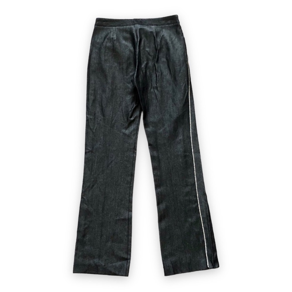 Trina Turk Gray Wool Blend Crystal Tuxedo Stripe Pants - Picture 2 of 8